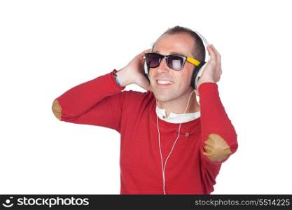 Sympathetic man with headphone isolated on white background