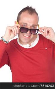 Sympathetic man with sunglasses isolated on white background