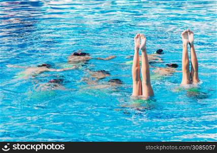 Synchronized swimmers performance with legs outside water