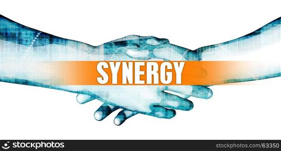 Synergy Concept with Businessmen Handshake on White Background. Synergy