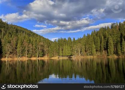 Synevyr lake - deepest in the Urainian carpathian mountains at sunset&#xA;