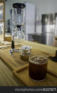 Syphon coffee maker in craft cafe, stock photo