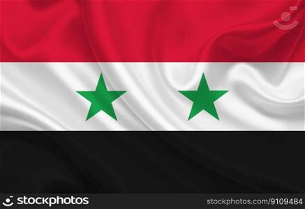 Syria country flag on wavy silk fabric background panorama - illustration. Syria country flag on wavy silk fabric background panorama