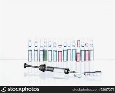Syringe and medicine bottles