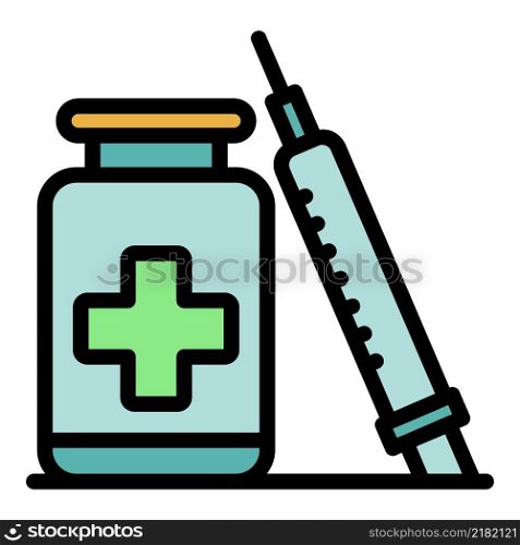 Syringe and medicine icon. Outline syringe and medicine vector icon color flat isolated. Syringe and medicine con, outline style