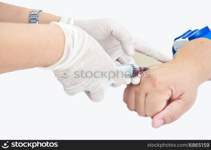 syringe for test blood and examination on white background