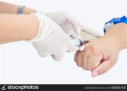 syringe for test blood and examination on white background