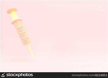 Syringe for vaccine, vaccination, injection, flu shot. 3d with copy space. Vaccination icon with Medical equipment. Minimalism concept. 3d illustration 3D render. Syringe for vaccine, vaccination, injection, flu shot. 3d with copy space. Vaccination icon with Medical equipment. Minimalism concept. 3d illustration 3D render.