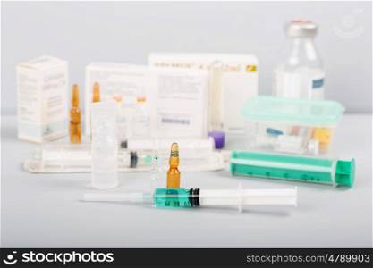 syringes with ampules of drugs