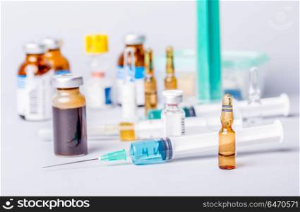 syringes with ampules of drugs. drugs