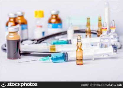 syringes with ampules of drugs. drugs