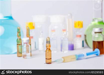 syringes with ampules of drugs. syringes