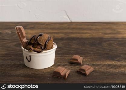 syrup decorated coffee ice cream sliced chocolate. Beautiful photo. syrup decorated coffee ice cream sliced chocolate