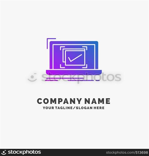 system, monitoring, checklist, Good, OK Purple Business Logo Template. Place for Tagline.. Vector EPS10 Abstract Template background
