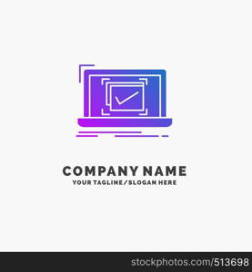 system, monitoring, checklist, Good, OK Purple Business Logo Template. Place for Tagline.. Vector EPS10 Abstract Template background