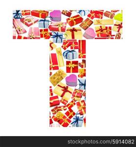 T Letter - Alphabet made of giftboxes