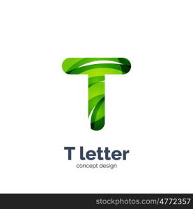 T letter logo, modern abstract geometric elegant design, shiny light effect. Created with flowing waves