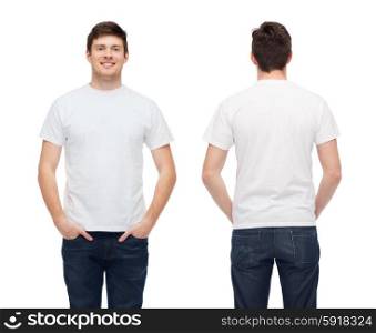 t-shirt design and people concept - smiling young man in blank white t-shirt. smiling young man in blank white t-shirt