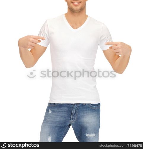 t-shirt design concept - man in blank white t-shirt
