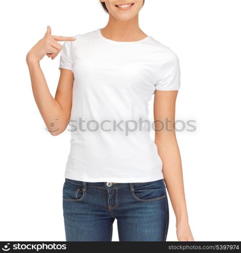 t-shirt design concept - woman in blank white t-shirt