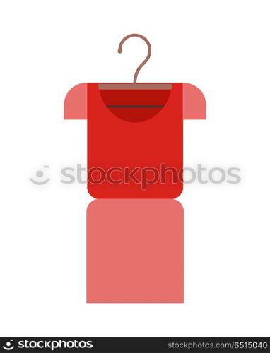 T-shirt Isolated on White. Red Football Jersey. T-shirt isolated on white. Red cute football jersey on a hanger. Editable element of ladies clothing. Tee shirt. New collection. Sale. Shopping center. Fashionable apparel. Vector illustration