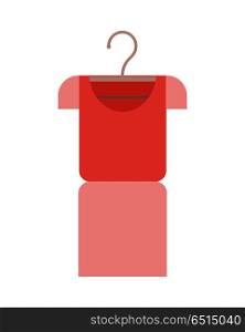 T-shirt Isolated on White. Red Football Jersey. T-shirt isolated on white. Red cute football jersey on a hanger. Editable element of ladies clothing. Tee shirt. New collection. Sale. Shopping center. Fashionable apparel. Vector illustration