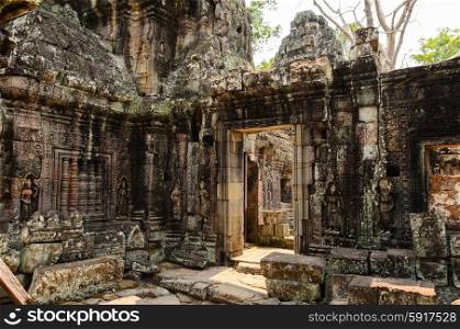 Ta Prohm, part of Khmer Angkor temple complex, popular among tourists ancient landmark and place of worship in Southeast Asia. Siem Reap, Cambodia.