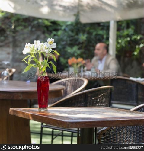 Table and chairs at outdoor restaurant, Santiago, Santiago Metropolitan Region, Chile