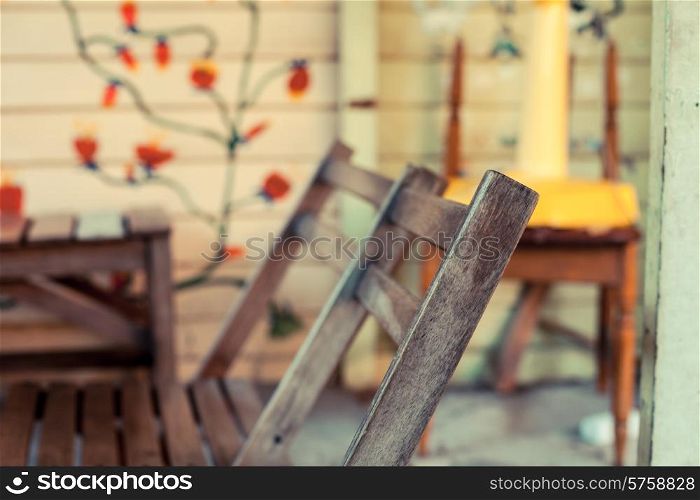 Table and chairs in a garden in the summer