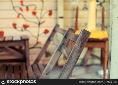Table and chairs in a garden in the summer