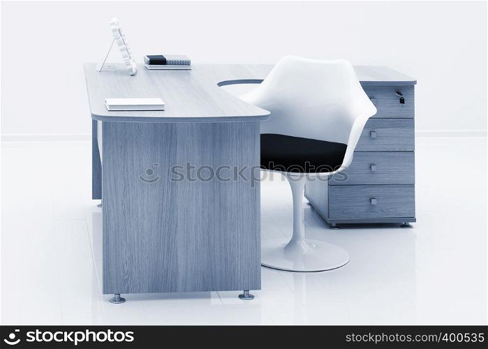 table and white armchair on a white wall