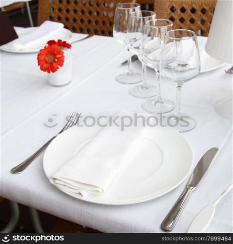 Table appointments at a restaurant close-up
