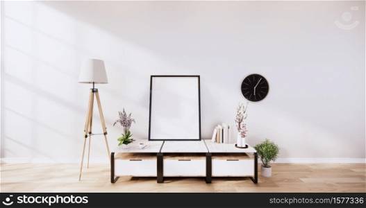 table cabinet in modern empty room and white wall on white floor room japanese style. 3d rendering