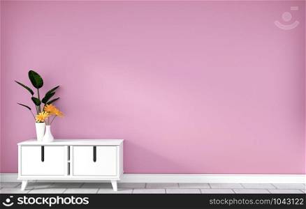 table cabinet in modern pink empty room,minimal designs, 3d rendering