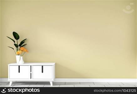 table cabinet in modern yellow empty room,minimal designs, 3d rendering