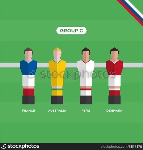 Table Football (Soccer) players, World Cup Russia 2018, group C . Editable vector design.