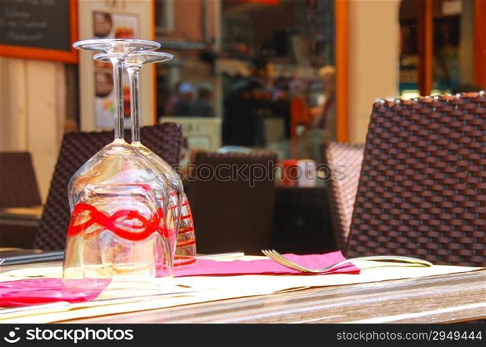 Table in the cafe serving famous Venetian Murano glasses