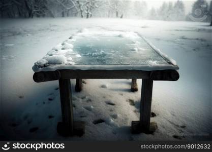 Table in winter frozen created by generative AI