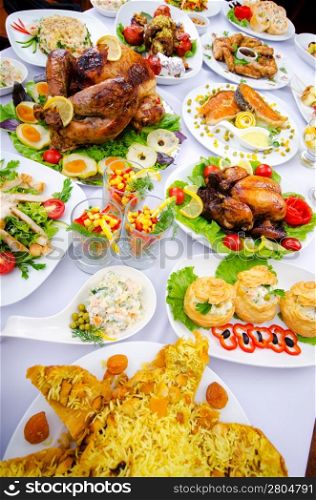Table served with tasty meals
