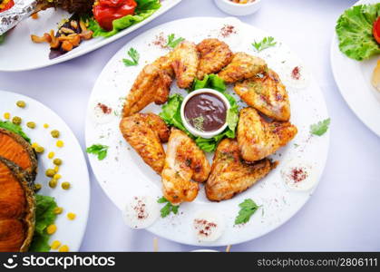 Table served with tasty meals