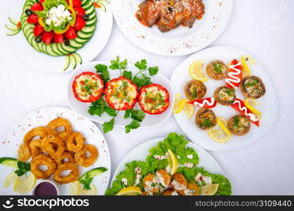 Table served with tasty meals