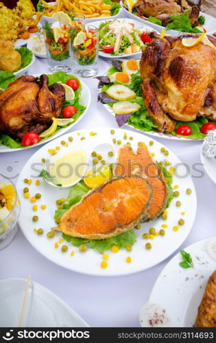 Table served with tasty meals