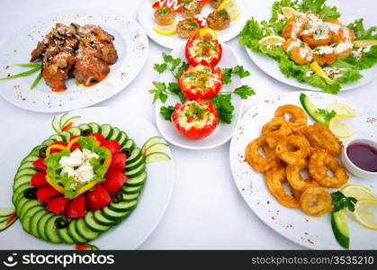 Table served with tasty meals