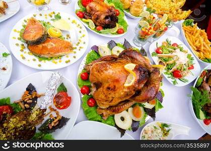 Table served with tasty meals