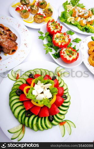 Table served with tasty meals