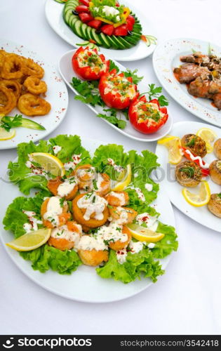 Table served with tasty meals