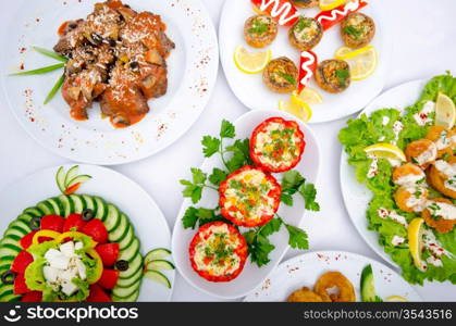 Table served with tasty meals