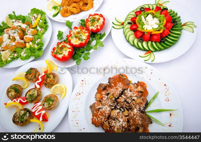 Table served with tasty meals