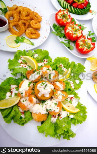 Table served with tasty meals