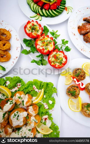 Table served with tasty meals